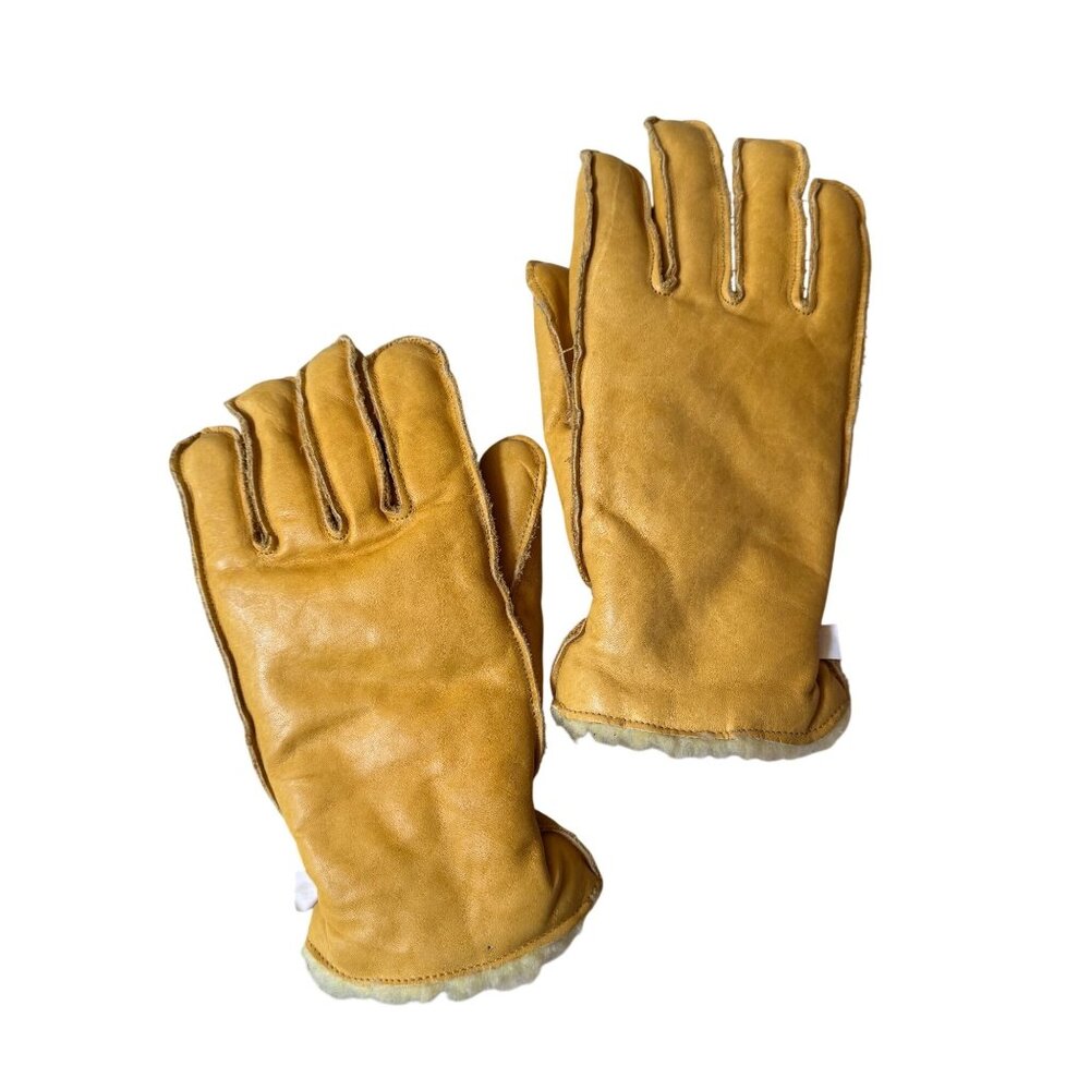 Mens Yellow Leather Gloves Lined Made In‎ Canada M